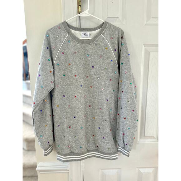 NWOT Lola + the Boys Grey Rainbow Rhinestone Track Sweatshirt - Picture 1 of 6